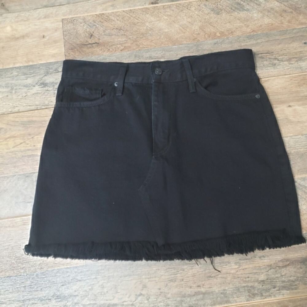Justblack Skirt Womens Raw Frayed Hem Black Cotton Denim Mini Length Medium Jean